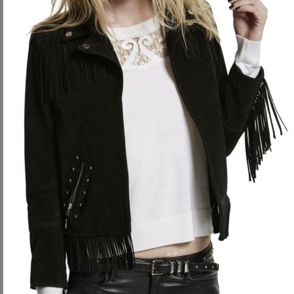 The Kooples Black Suede Fringe Jacket - Picture 6 of 7